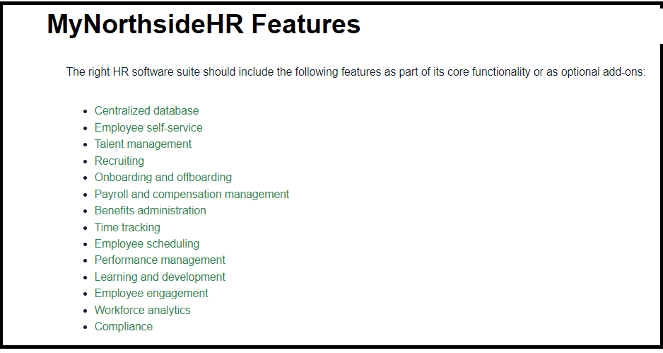 MyNorthsideHR Features